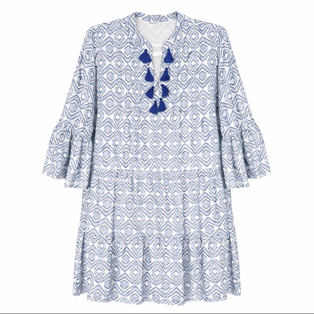 Tommy Bahama Jacquard Blue & White Tiered Mini Swim Coverup Dress Women S - Picture 2 of 7